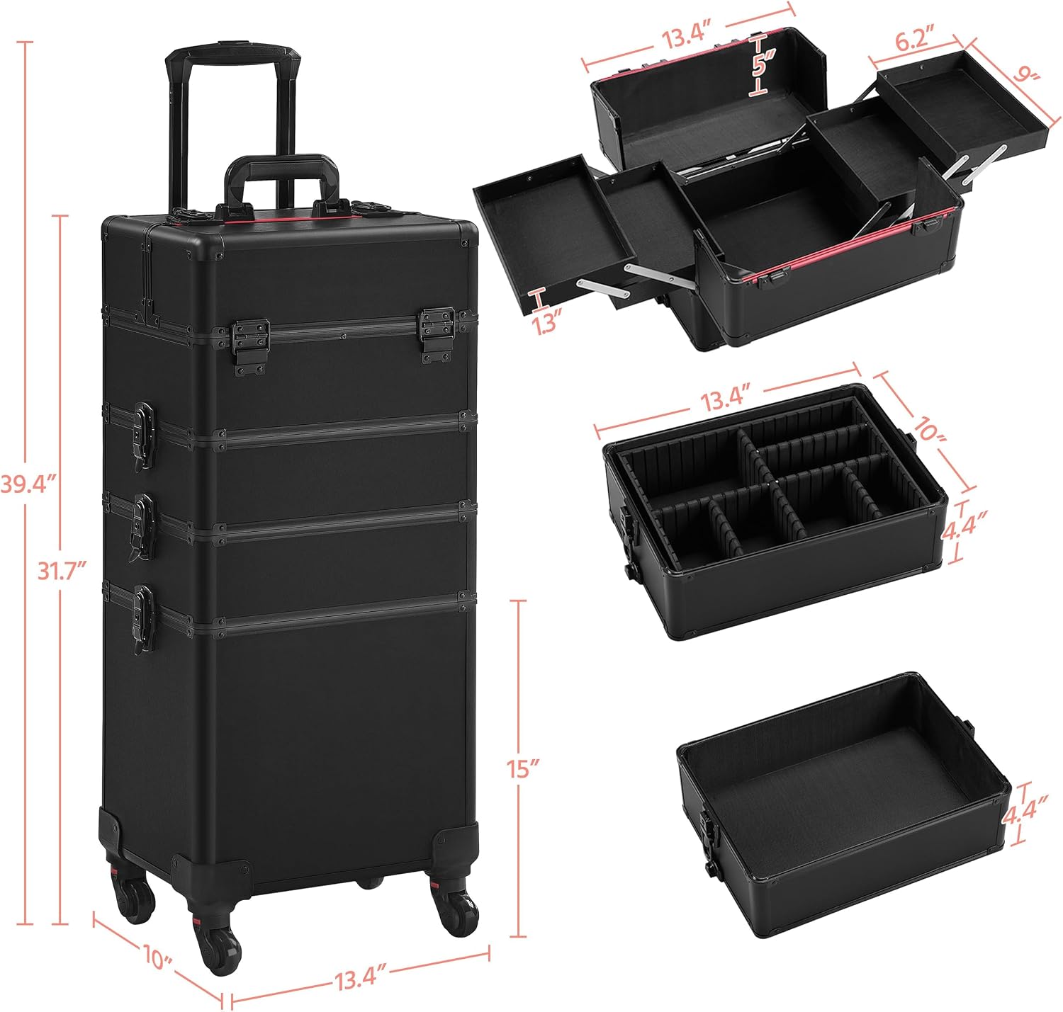 Black 4‑in‑1 Lockable Rolling  - огляд і ціна Makeup Organizer
